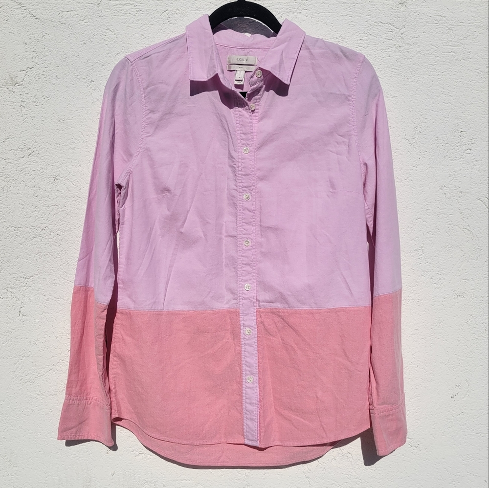 J Crew Two Tone Button Up Color Block Button Up Shirt Boy Style Size 4